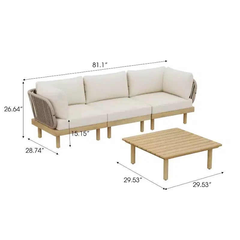 Christopher Knight Home Mason Patio Modern 4-Piece Acacia Wood and Rope Modular Sectional Sofa Seating Set with Cushions