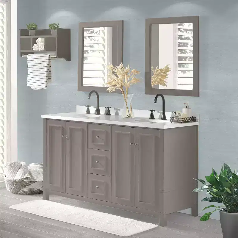 Alaterre Furniture Williamsburg 60 in. Double Sink Bathroom Vanity - Freestanding Cabinet Without Top, Gray