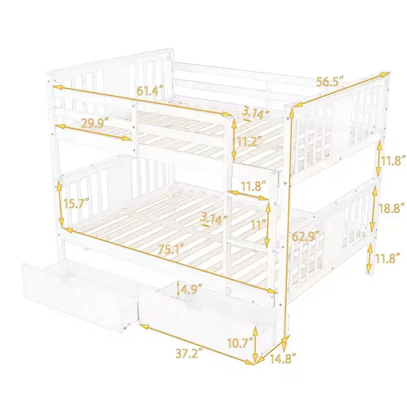 Modern Full over Full Bunk Bed with 2 Drawers