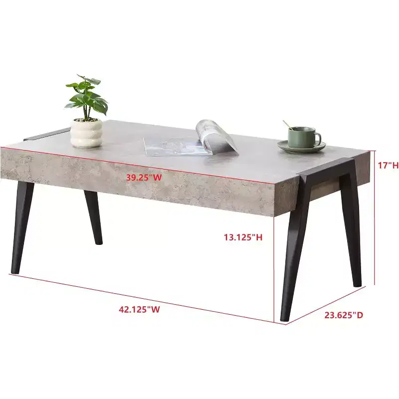 Kings Brand Furniture Camden Marble-Style Wood Coffee Table with Metal Legs, Center Table for Living Room, Black/Gray