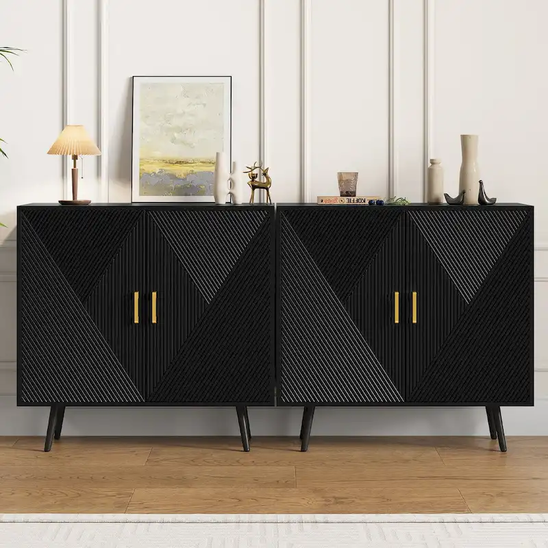 70.1 Wide Wood Sideboard Buffet Storage Cabinet with 4 Door and Adjustable Shelves