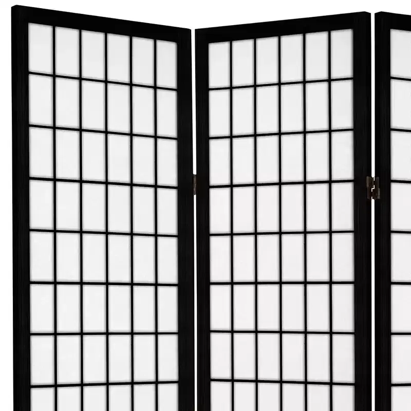 6 ft. Tall Canvas Window Pane Room Divider - Black (4 Panels)