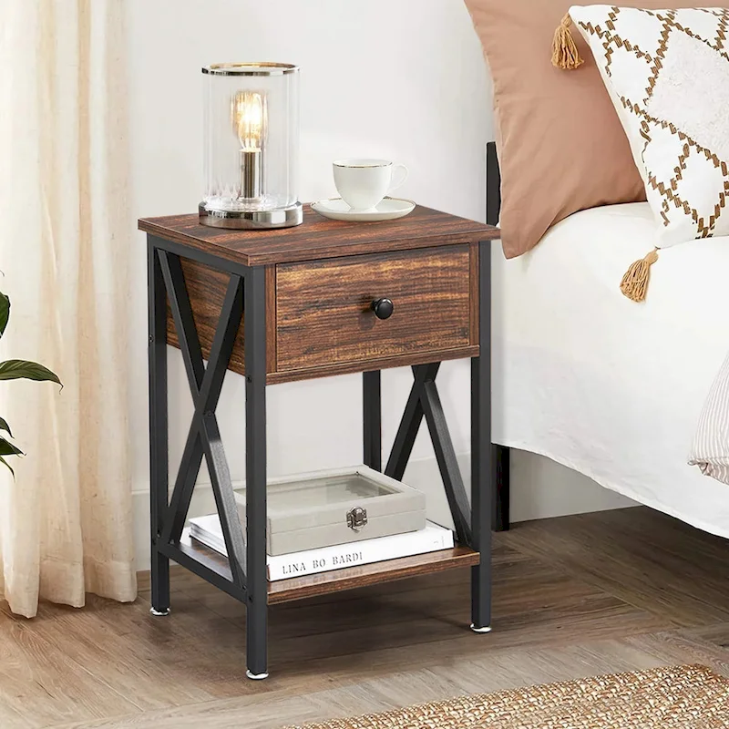 Mid Century Modern Nightstand Side Table with Storage Shelf - 15.8x11.8x21.7