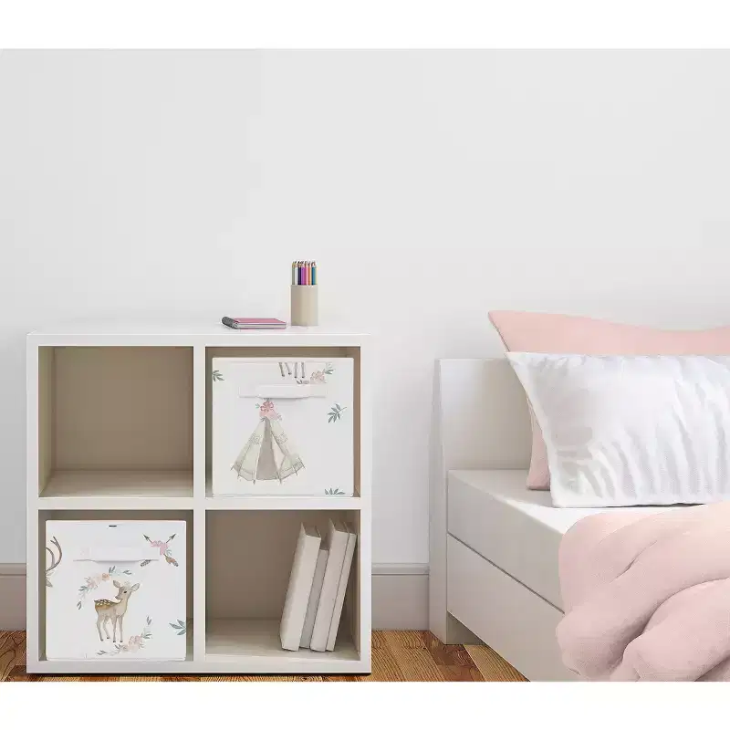 Girl Kids' Decorative Fabric Storage Bins White Taupe and Pink