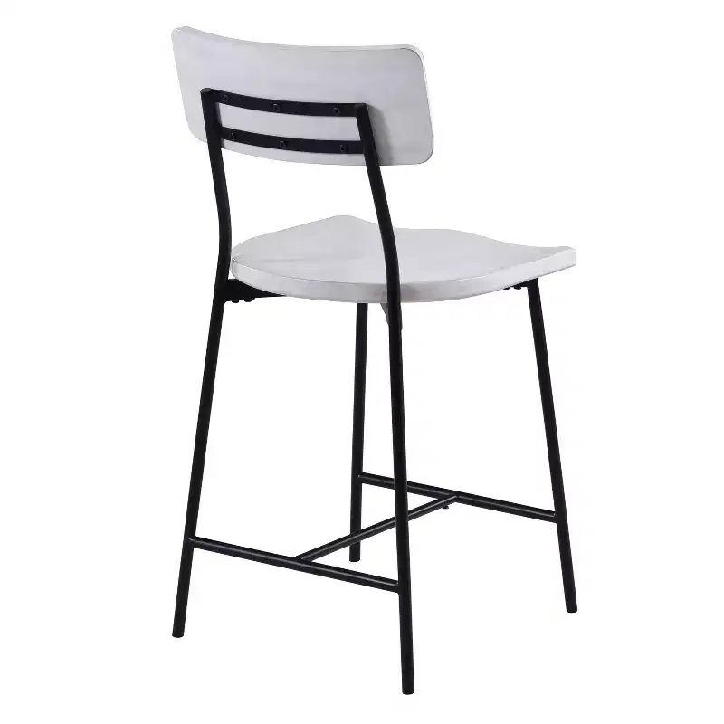 Counter Height Barstool – Whitewash, Saddle Seat, Curved Back, Metal Frame