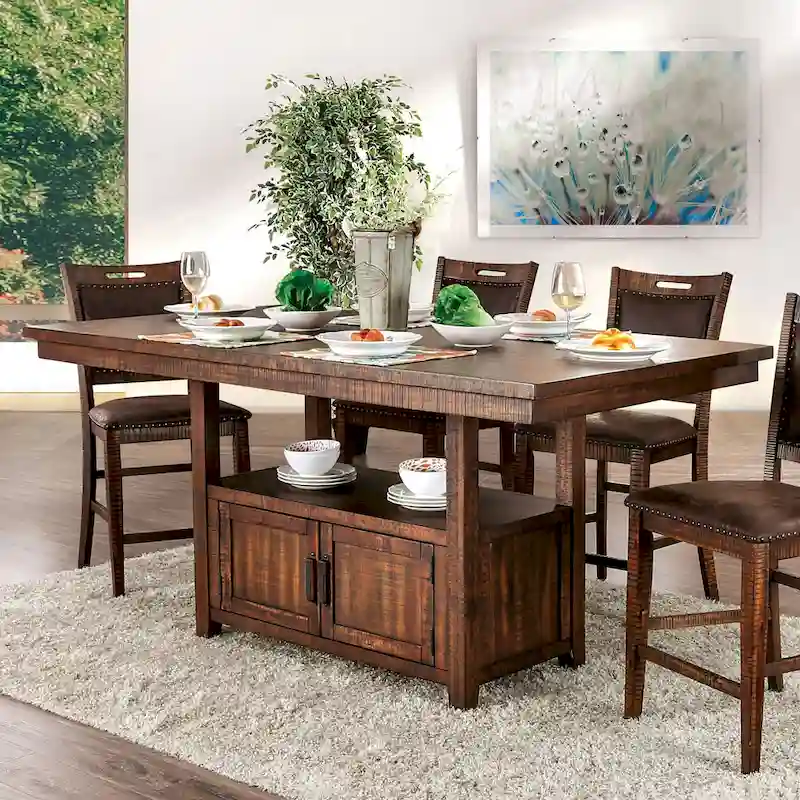 Furniture of America Rainier Rustic 75-inch Walnut Counter Height Table