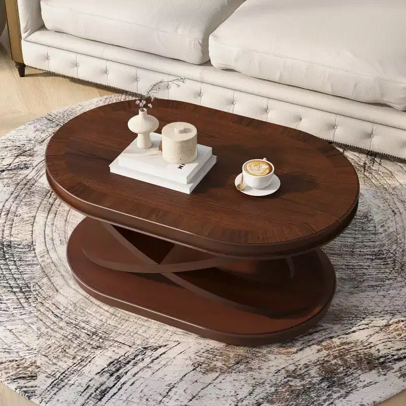 31.5 Modern Oval Coffee Table with X-Shaped Base, Minimalist Wood Veneer Sofa Center Table for Living Room or Home Office-Panipeachy