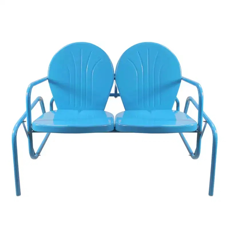 Northlight 2-Person Outdoor Retro Metal Tulip Double Glider Patio Chair, Turquoise Blue