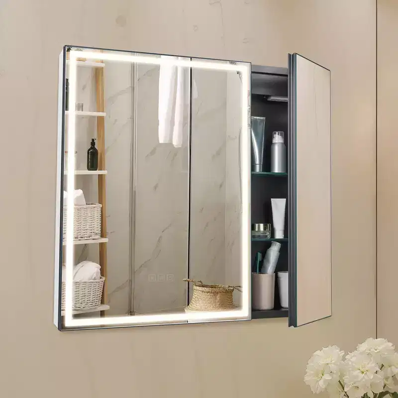 VEVOR Lighted Medicine Cabinet with Mirror, 30 x 28 in Recessed or Wall Mount, 3 Color Dimmable LED Bathroom Medicine Cabinet , White