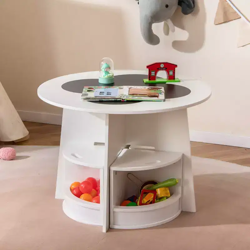Costway 5-PC Kids Table & Chair Set w/Writable Blackboard&Storage Stools for Read White