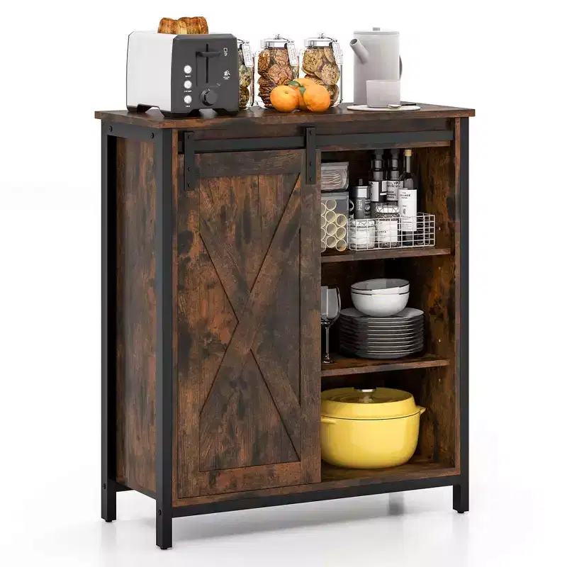 32 Farmhouse Accent Storage Cabinet with Sliding Barn Door & Adjustable Shelves