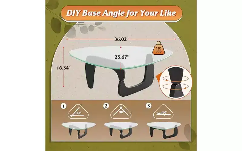 DEXYLLO Coffee Table, Small Glass Coffee Table with Solid Wood Legs, 36 Mid Century Triangle Living Room Tables
