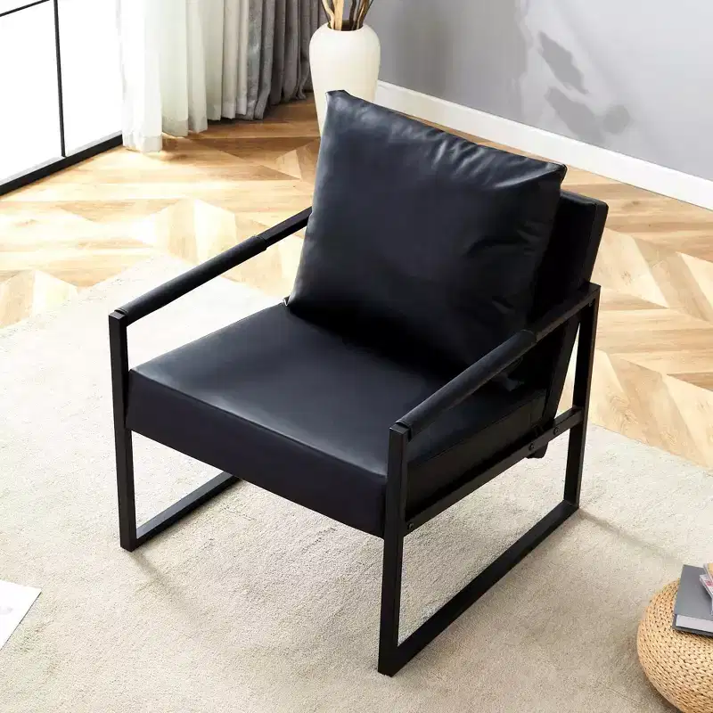 Classic Black PU Leather and Metal Frame Sofa - Ergonomically Designed, Perfectly Blending Modern and Industrial Styles