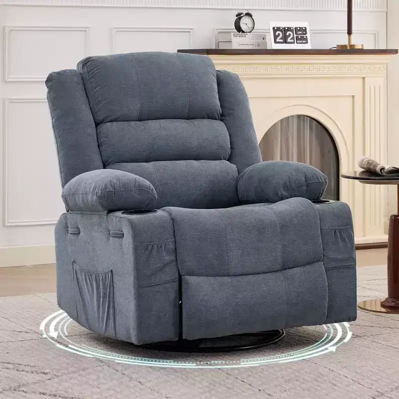 360 Swivel Rocker Recliner - Adult Manual 3-Position Glider Sofa with 2 Cup Holders & 4 Pockets, Nursery/Living Room/Bedroom/Office