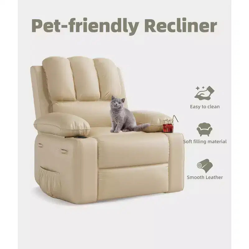 Oversized Recliner Chairs with Heat and Massage - 360 Swivel Lazy Recliner Chair for Adults- Manual Rocking Chair with Cup Holder for Living Rooms
