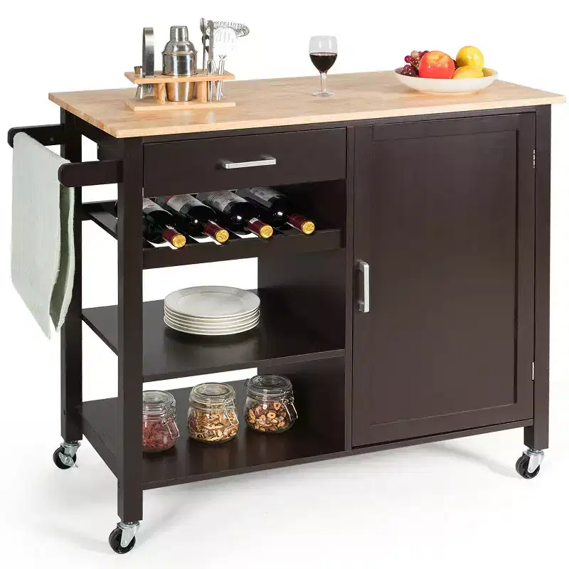 4-Tier Wood Kitchen Island Trolley Cart Storage Cabinet with Rack & Drawer