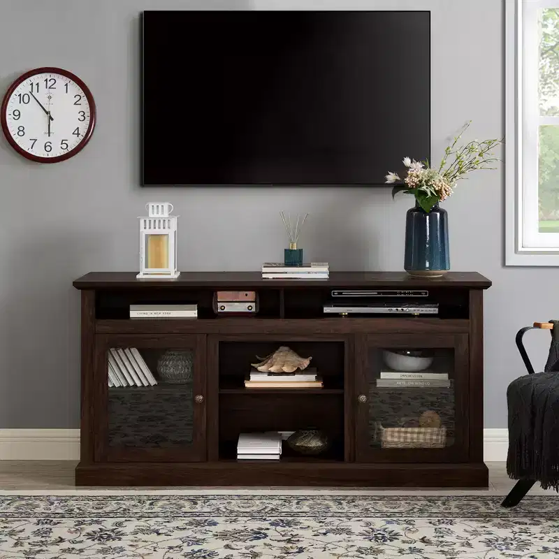 60 Inch TV Stand with Cable Management, Brown, Fits TVs up to 65 Inch