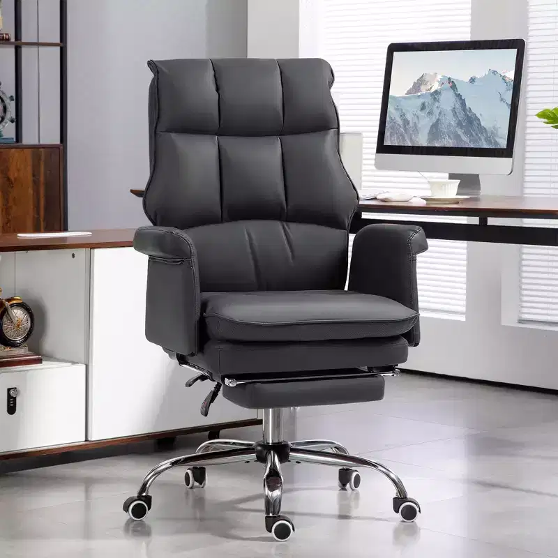Executive Office Chair with Foldable Footrest, 360° Swivel, Adjustable Height, Criss Cross