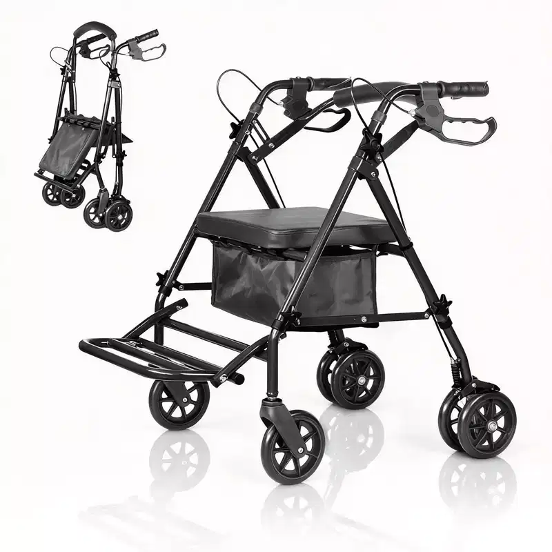 Portable Collapsible Wheelchair for Adults, 299lb Capacity, 6 Wheels, Adjustable Height, Underseat Storage, Comfortable Seat & Foot Pedal
