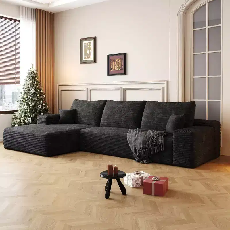 107 Modern L-Shaped Cloud Sectional Couch with Chaise, Modular Deep-Seat Sofa Couch for Living Room, Bedroom, Family Room-Panipeachy