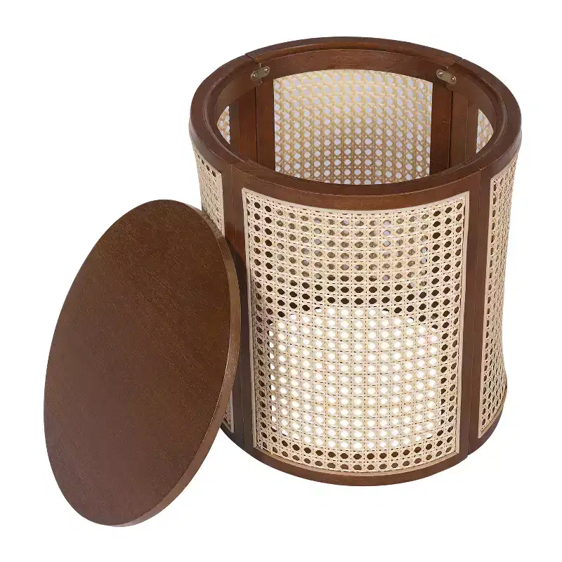 MAYEERTY 1 Pack Rattan Round Side Table with Storage, Boho End Table for Living Room, Bedroom, Modern Home Decor