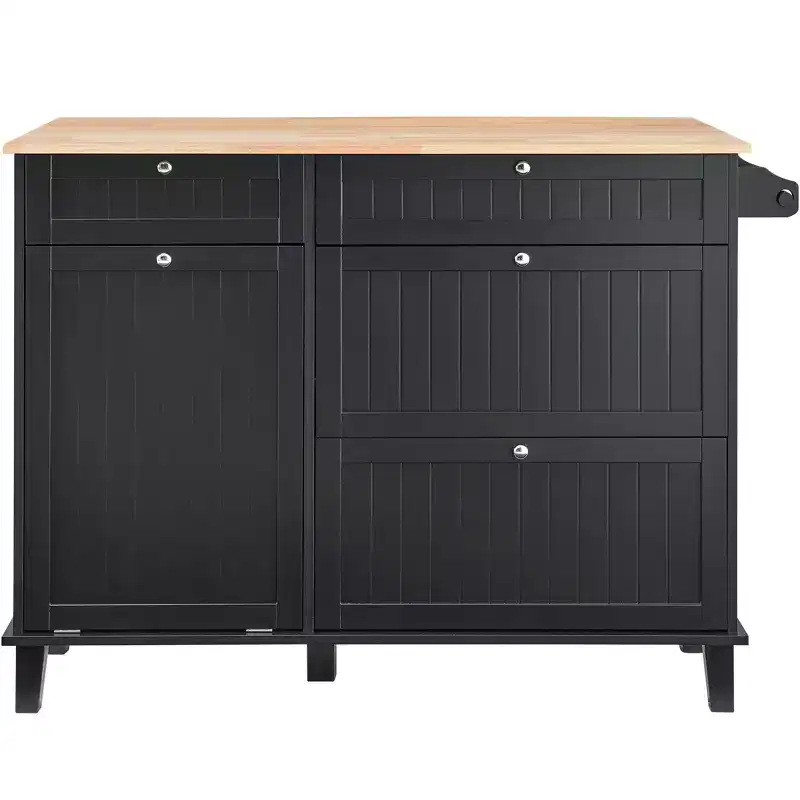 VEVOR Kitchen Island Cart, 50 Wood Top Breakfast Bar with Trash Cabinet Tilt Out 10 Gallon Storage, Farmhouse Dining Living Room Table