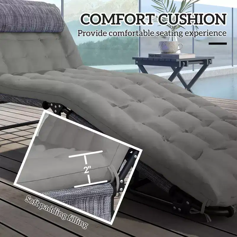 Folding Chaise Lounge Pool Chair with 4-level Reclining Back, Cushion, Side Pocket, Headrest