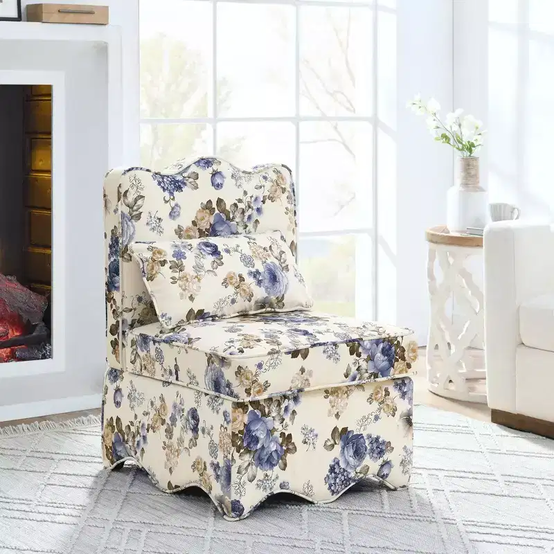 Okak Elegant Flannel Dining Chair Accent Chair with Soft Cushion Living Room Chair with Matching Pillow for Lounge Bedroom