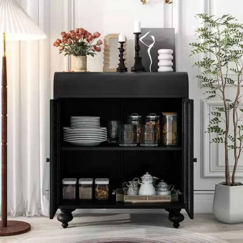 Black 2-Door Accent Cabinet with Gold Accents, 1-Person Assembly