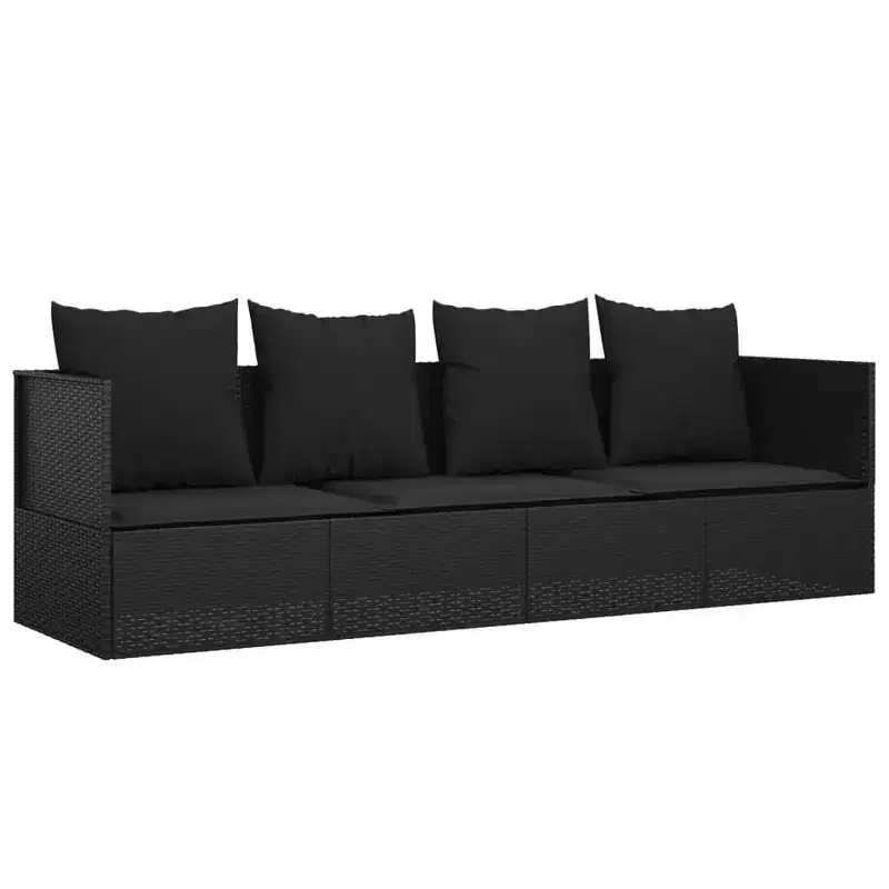 vidaXL Outdoor Lounge Bed Black PE Rattan Large Adjustable Armrests
