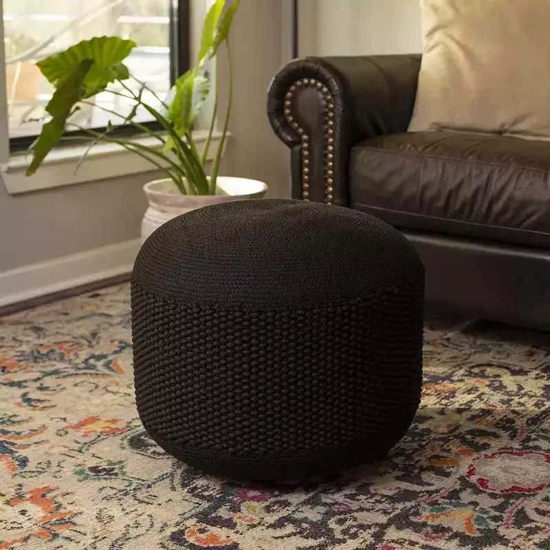 BirdRock Home Woven Knitted Indoor or Outdoor Pouf - Black