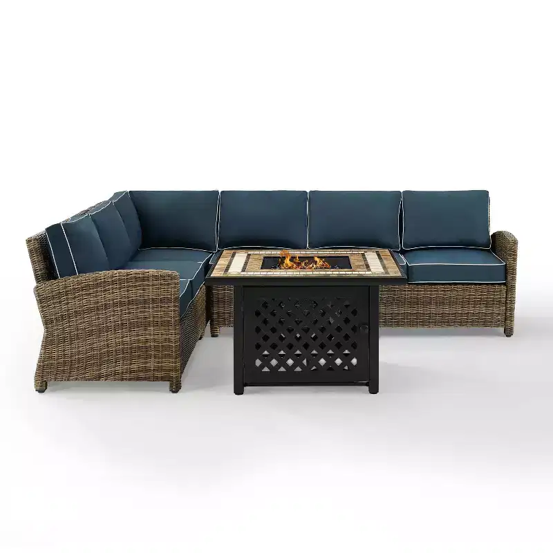 Bradenton 5pc Outdoor Wicker Sectional Set with Fire Table - Crosley