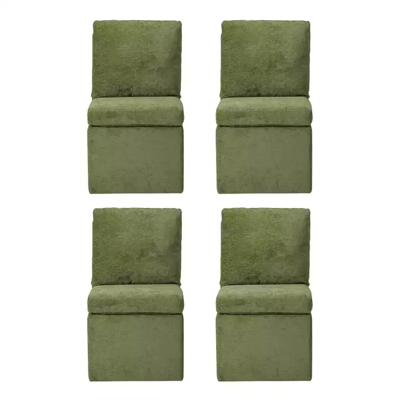 WestinTrends Soho Modern Upholstered Chenille Armless Dining Chairs With Casters (Set of 4), Olive Green