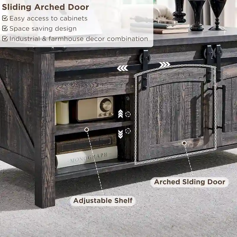 Farmhouse Lift Top Coffee Table, Rustic Wood Center Table