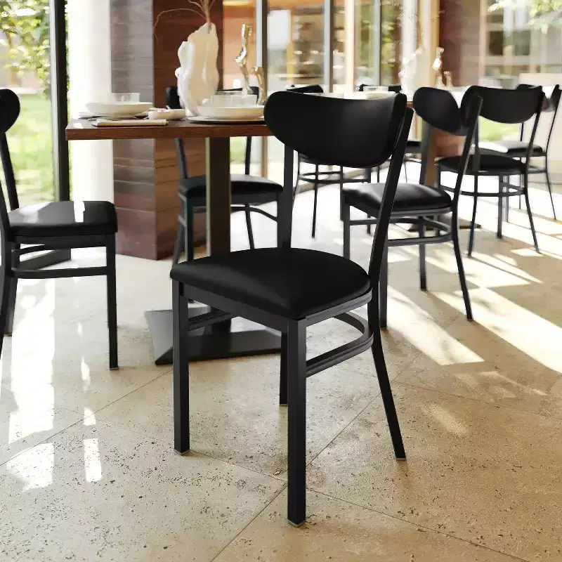 Commercial Grade Dining Chair, 500 lb Capacity Steel Frame with Vinyl Seat & Boomerang Back