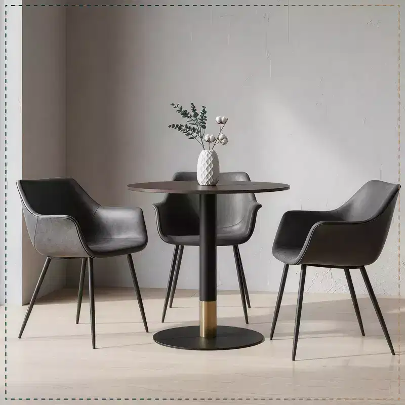 LeisureMod Markley Leather Dining Chair Set of 4 with Black Metal Legs and Upholstered Seat, Ideal for Kitchen, Dining Room, Office, Lounge, or Cafe