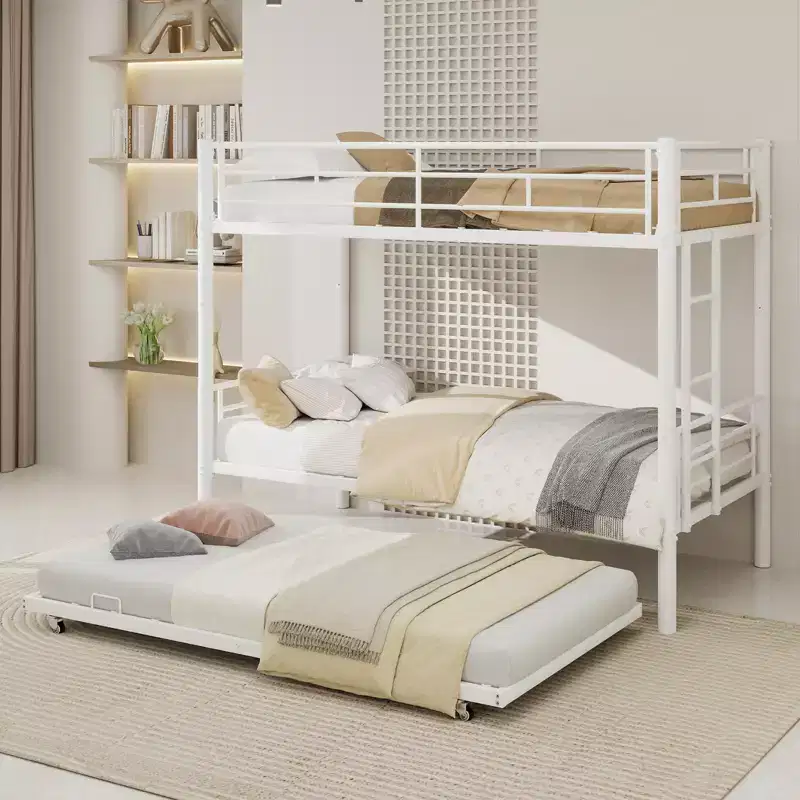 Modern Metal Bunk Bed with Safety Guardrail & Convertible Design