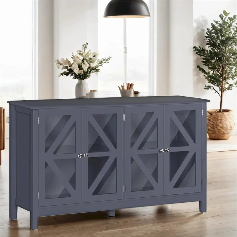 Kitchen Buffet Cabinet with Glass Doors and Adjustable Storage Shelf
