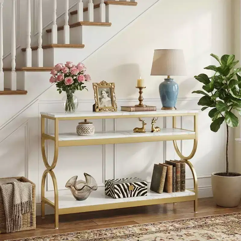 MAYEERTY 3-Tier Console Table, 55-Inch Sofa Table with Storage Shelves