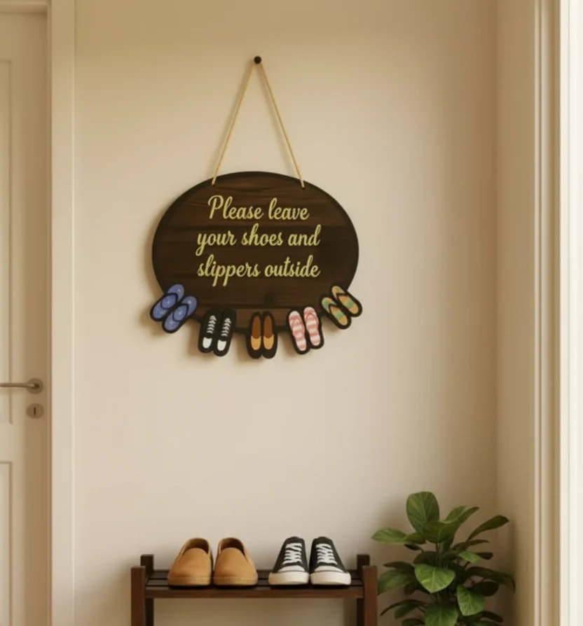 Premium Wooden Please Leave Your Shoes and Slippers Outside Wall Hanging For Office Decor,Door Wall Hanging