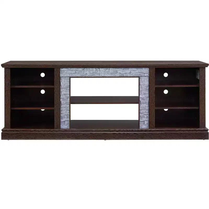 TUYOHW TV Stand for TVs up to 75 Inches,Farmhouse TV Media Console Table with Faux Stacked Stone Surround and Open Shelves