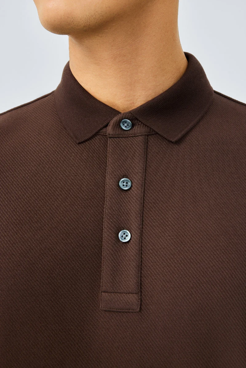 Jacquard Long Sleeve Polo – Brown