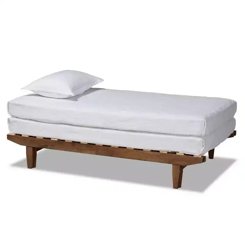 King Hiro Wood Expandable Bed Frame Walnut - Baxton Studio: Convertible Twin XL to King, No Box Spring Required