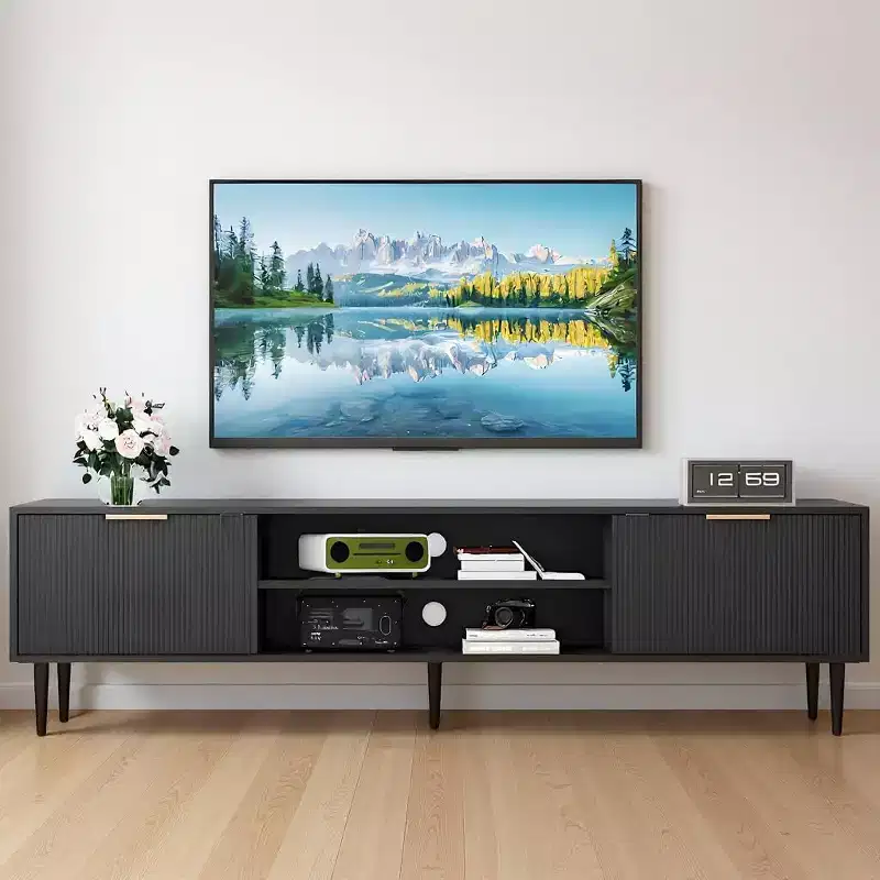 COZONY Modern TV Stand with Fluted Panel Design and Storage Cabinets, Entertainment Center Console for Living Room