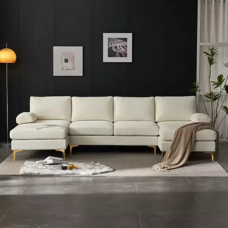 Karl Home |110 in. W Pillow Top Arm 3-Piece U-shaped Chenille Sectionals in Beige