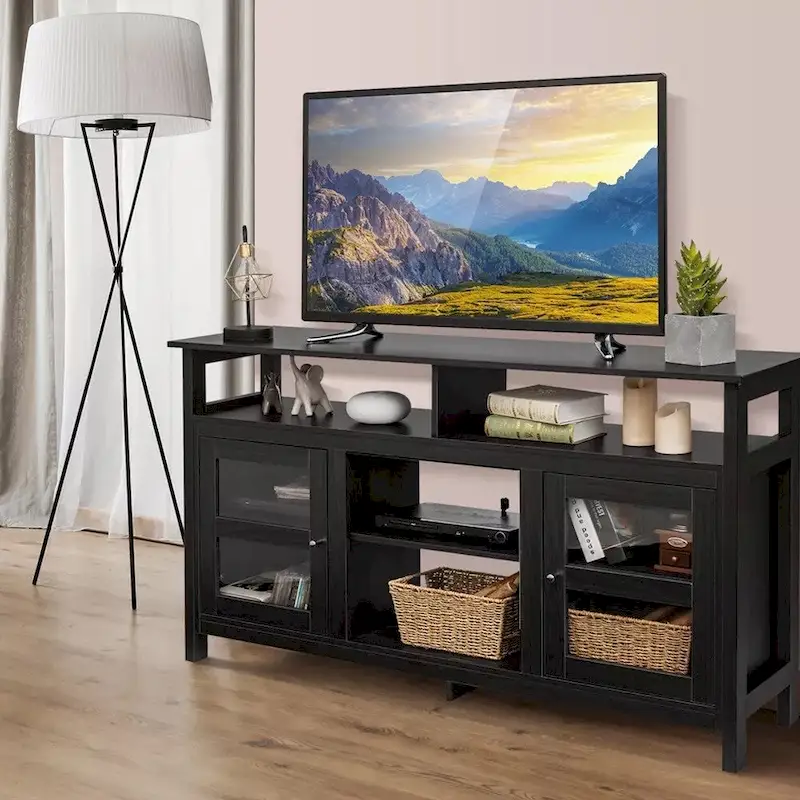 58   TV Stand Entertainment Console W/ 2 Cabinets Up to 65   Black - 58 inches