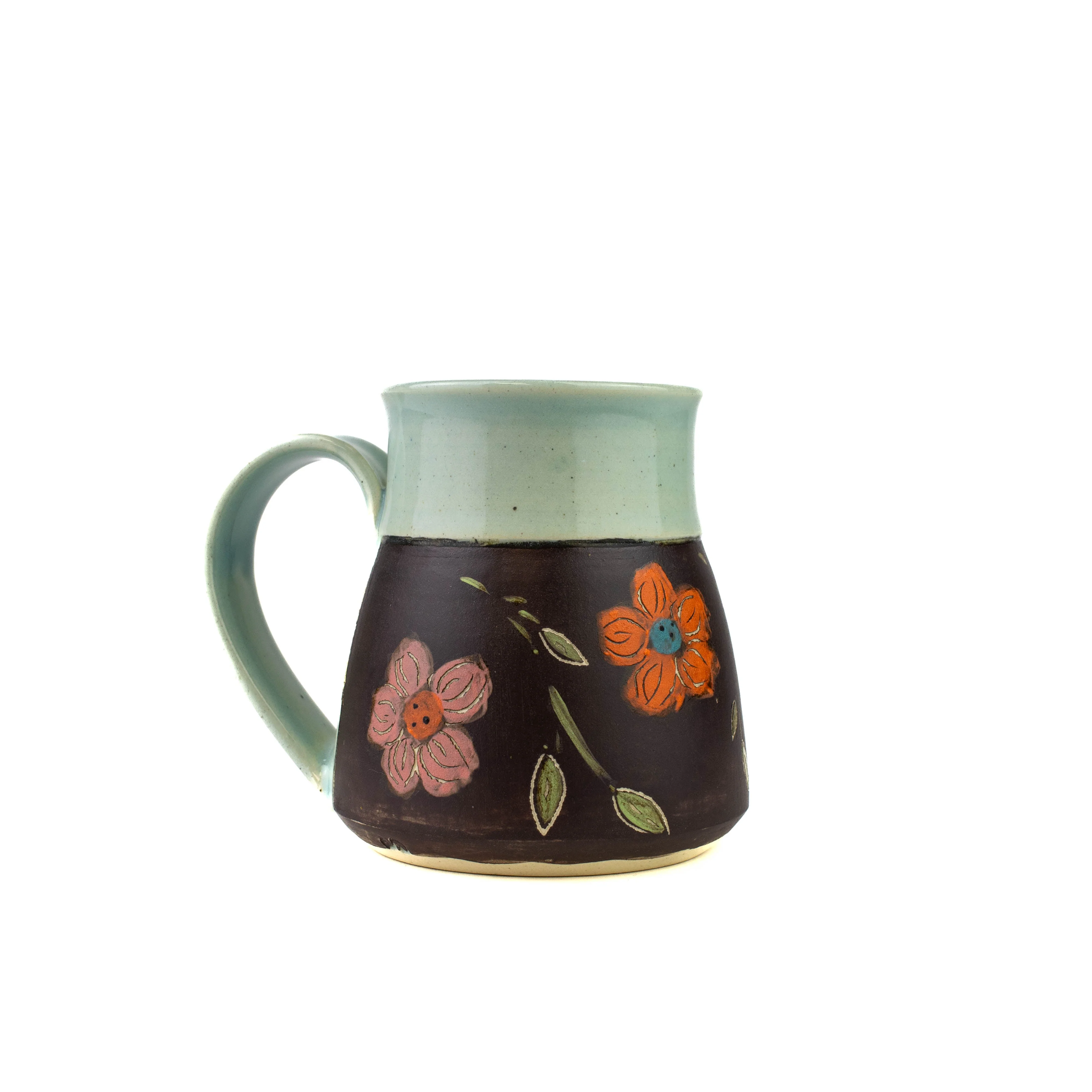 Floral Dark Burnished Carved Mug