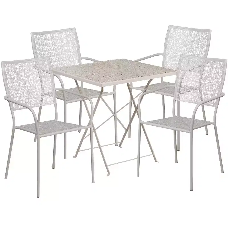 Emma and Oliver Commercial 28 Square Metal Folding Patio Table Set w/ 4 Square Back Chairs