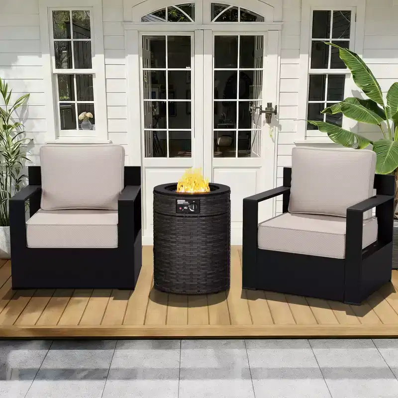 UPTIOT Aluminum Outdoor Patio Armchairs with Fire Pit Set