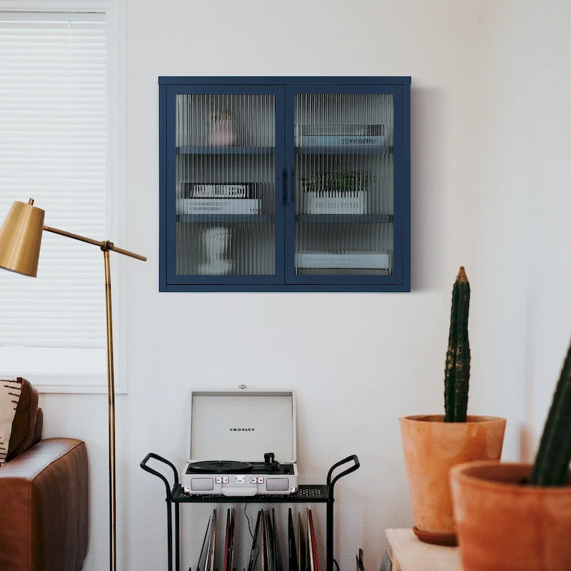 Modern Glass Door Wall Cabinet With Detachable Shelves - N/A